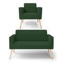 Ver imagem 1 de Sofá Namoradeira com Poltrona Pés Palito Natural Marisa Veludo Verde D03 - D'Rossi