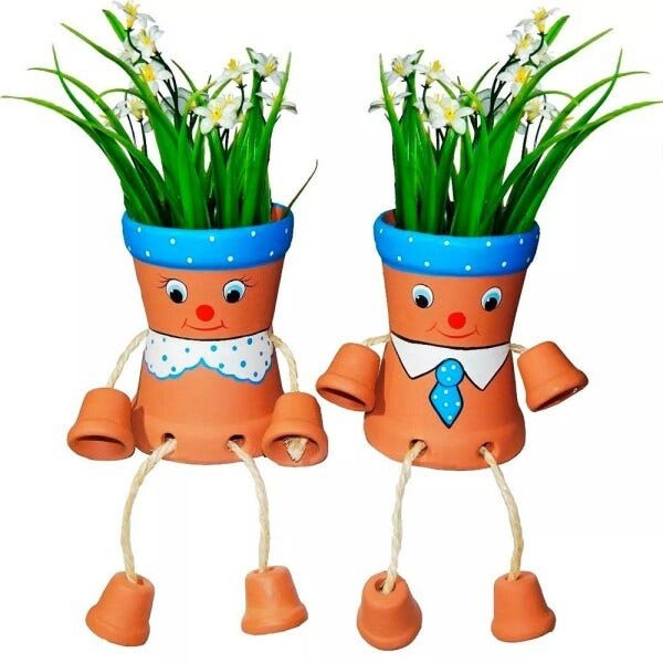 Casal de Vasos Boneco Articulado Para Plantas - Azul - 1