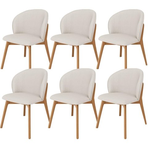 Kit 06 Cadeiras de Jantar e Estar Living Estofada Mia L02 Linho Cru