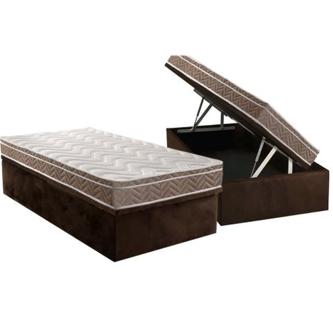 Cama Box Baú Solteiro: Colchão Anatômico Paropas D33 Confort Ultra Firme + Base Crc Suede Brown (
