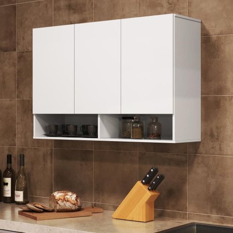 Armário Verona 03 Portas com Nichos Branco