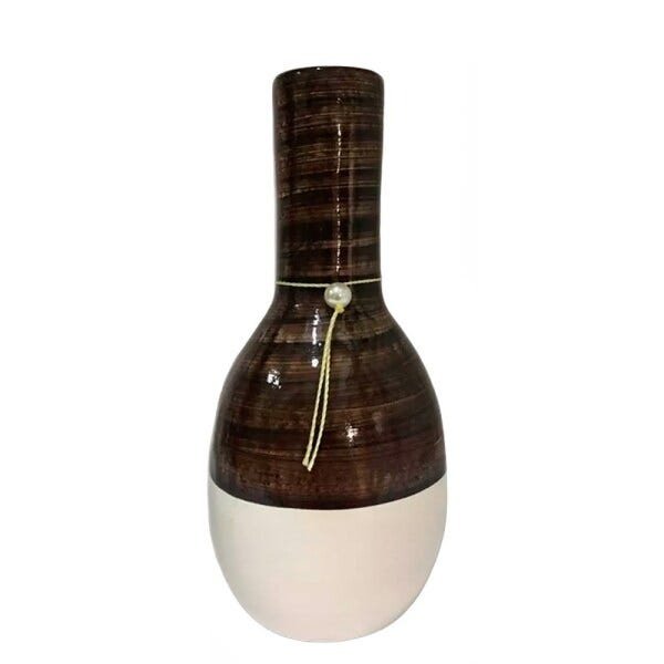 Vaso Safira Solitário em Cerâmica - Marrom e Branco - 1