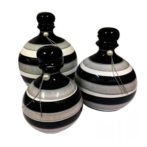 Trio de Vasos Shalom Centro de Mesa Decor - Preto e Cinza