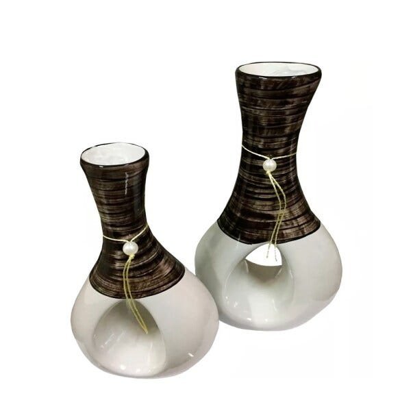 Par de Vasos Furados Decor para Aparador - Creme e Marrom - 1