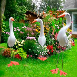 Trio de Garças em Cerâmica Decorativa - Enfeite Casa e Jardim - 2