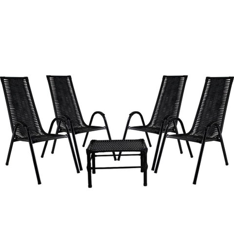 Jogo Com 4 Cadeiras E Mesa De Centro Canadá Preto