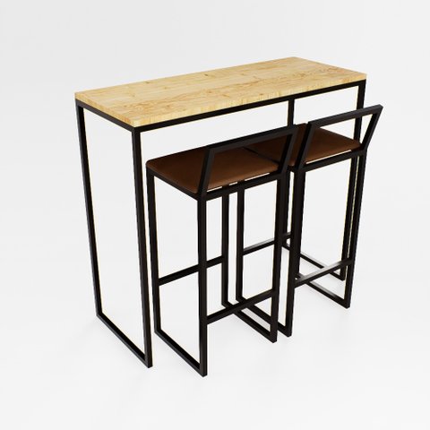 Bancada Cozinha Balcão Gourmet 120cm Pinus 2 Banquetas Estofado Pt