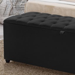 Recamier Baú Berlim Veludo Preto Solteiro 80cm Estofado Pés Pvc Preto - 2