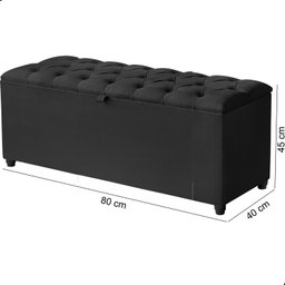 Recamier Baú Berlim Veludo Preto Solteiro 80cm Estofado Pés Pvc Preto - 6