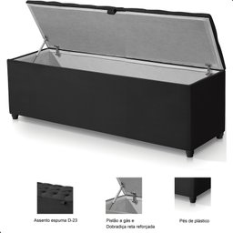 Recamier Baú Berlim Veludo Preto Solteiro 80cm Estofado Pés Pvc Preto - 4