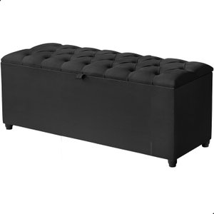 Recamier Baú Berlim Veludo Preto Solteiro 80cm Estofado Pés Pvc Preto