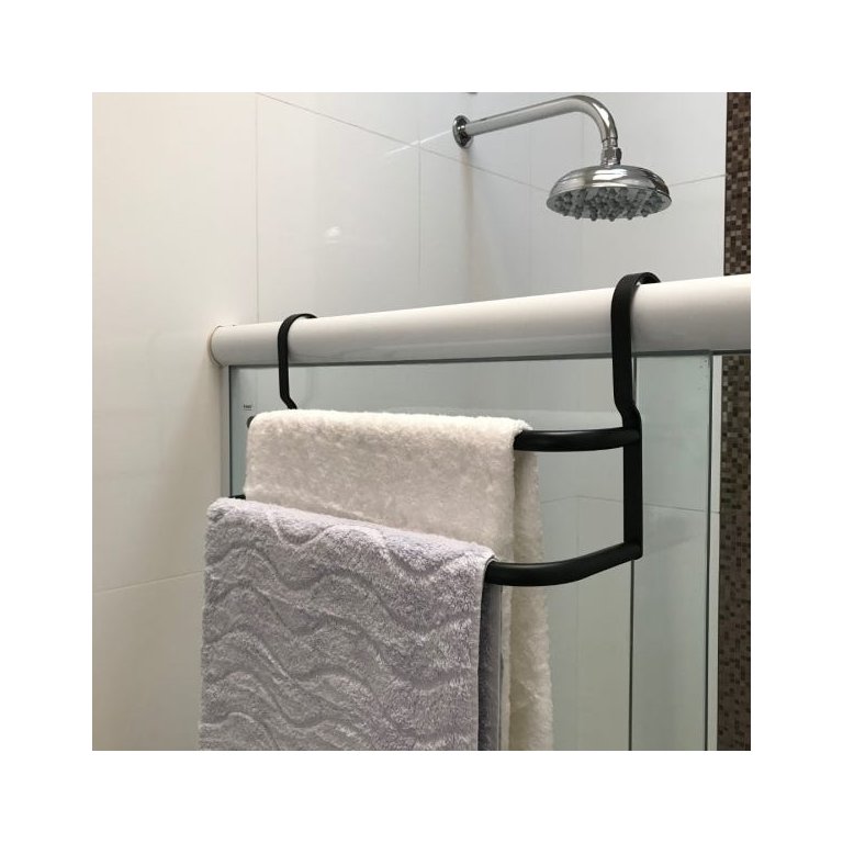 Porta Toalhas Duplo Suporte Toalheiro para Box Preto Fosco