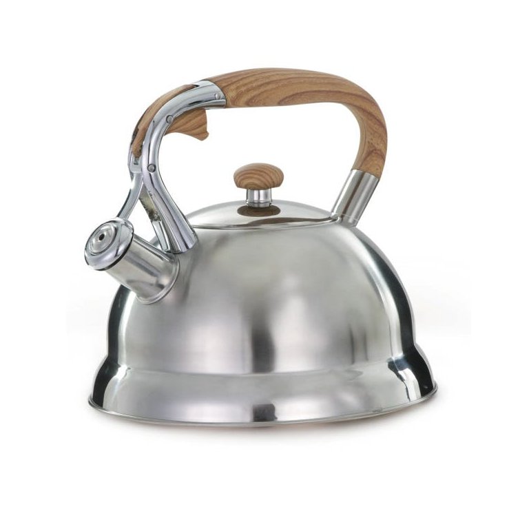 Chaleira 3L, Inox cor Prata - Indução - Moderna - Alça Bambu