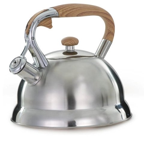 Chaleira 3L, Inox cor Prata - Indução - Moderna - Alça Bambu