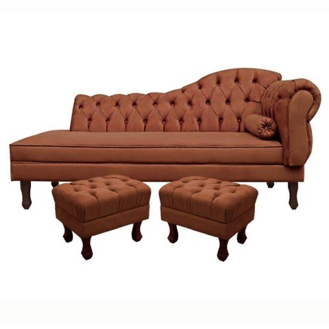 Divã Recamier Namoradeira C/Capitonê+ 02 Puffs-Ecotec Decor