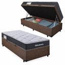 Ver imagem 1 de Cama Box Baú Solteiro Suede Marrom + Colchão Ortobom Elegant Superpock