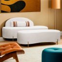 Ver imagem 1 de Kit Sofá Namoradeira Orgânica Maitê 1.80m com Puff Bege Sofa Store