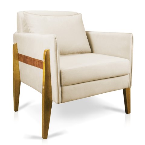 Poltrona Lana Suede Base de Madeira - D’Rossi - Bege