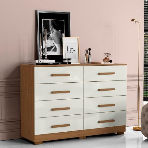 Cômoda para Quarto com 8 Gavetas 136cm Sirlei A09 - D'Rossi Atacama e Off White