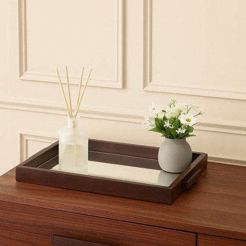 Bandeja Decorativa Casa Espelhada Retangular 20x30 Madeira:café