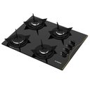 Ver imagem 2 de Cooktop a Gás 4 Bocas Preto com Mesa de Vidro e Trempes em Ferro Fundido Bivolt - Realce