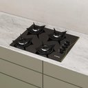 Ver imagem 5 de Cooktop a Gás 4 Bocas Preto com Mesa de Vidro e Trempes em Ferro Fundido Bivolt - Realce