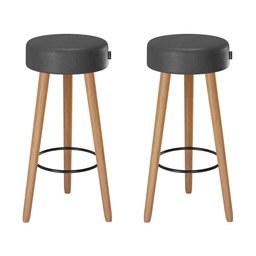 Kit 2 Banquetas Alta Paris Pé Madeira Bar Cozinha Espaco Gourmet Couro Pu Preto - 1