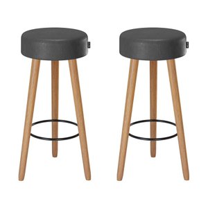 Kit 2 Banquetas Alta Paris Pé Madeira Bar Cozinha Espaco Gourmet Couro Pu Preto