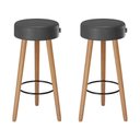 Ver imagem 1 de Kit 2 Banquetas Alta Paris Pé Madeira Bar Cozinha Espaco Gourmet Couro Pu Preto