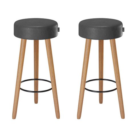 Kit 2 Banquetas Alta Paris Pé Madeira Bar Cozinha Espaco Gourmet Couro Pu Preto