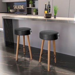 Kit 2 Banquetas Alta Paris Pé Madeira Bar Cozinha Espaco Gourmet Couro Pu Preto - 2