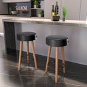 Ver imagem 2 de Kit 2 Banquetas Alta Paris Pé Madeira Bar Cozinha Espaco Gourmet Couro Pu Preto