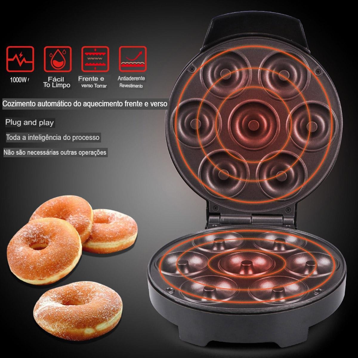 Mini Máquina de Fazer Donuts Rosquinhas 7 Furos 110v - 3