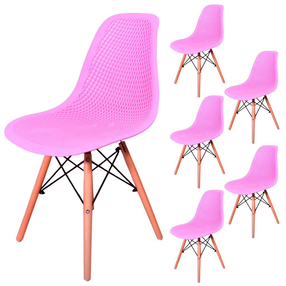 Kit 6 Cadeiras Charles Eames Eifell Furadinha Cor:Rosa - 1