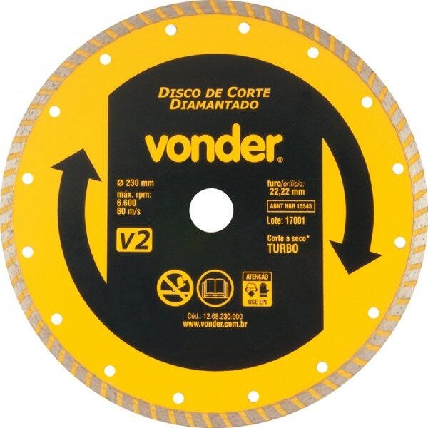 Disco de corte diamantado 230 mm turbo V2 Vonder