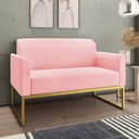 Ver imagem 2 de Conjunto Namoradeira e Poltrona Decorativa Isabella Base Industrial Suede Rosa Bebê/Dourado - Gran B
