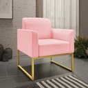 Ver imagem 3 de Conjunto Namoradeira e Poltrona Decorativa Isabella Base Industrial Suede Rosa Bebê/Dourado - Gran B