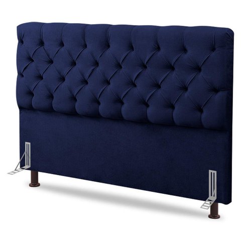 Cabeceira Cama Box Casal Lylla 140cm Capitonê com Frame Suede Azul Marinho - Desk Design
