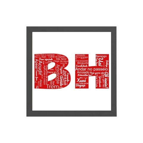 Quadro Quadrado Gírias de Bh 24x18cm - com Vidro:madeira Branca