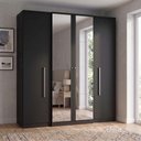 Ver imagem 1 de Guarda-Roupa Solteiro com Espelho 4 Portas 2 Gavetas 181 x 206cm Splendore Yescasa Preto