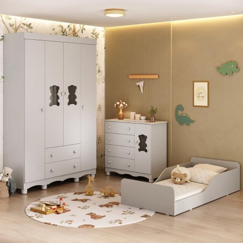 Quarto Infantil Completo com Minicama Montessoriana Ternura Multimóveis MP4883 Off White