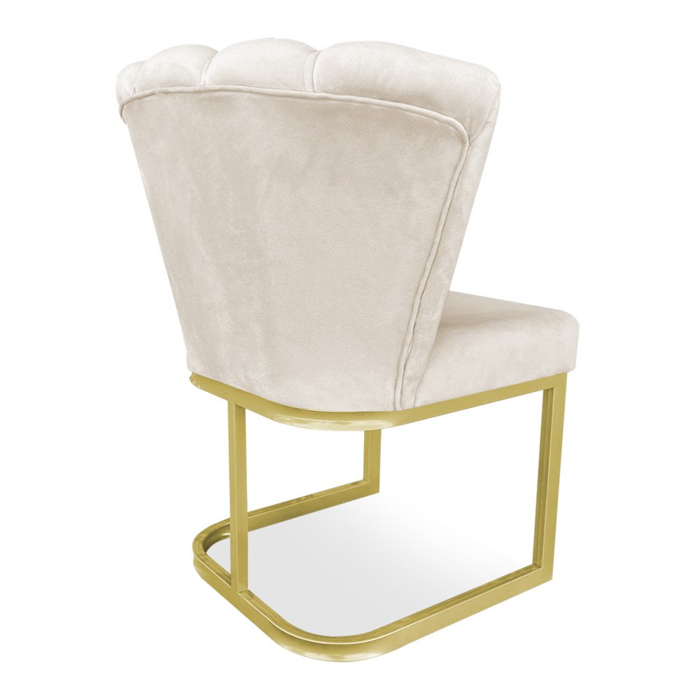 Poltrona Flor Veludo Base Metálica Industrial Dourado - Pallazio Bege - 4