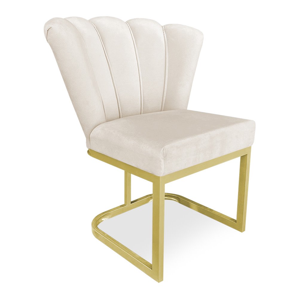 Poltrona Flor Veludo Base Metálica Industrial Dourado - Pallazio Bege - 1