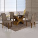 Ver imagem 1 de Conjunto Sala de Jantar Mesa Tampo Vidro 120cm 4 Cadeiras Olímpia New Leifer