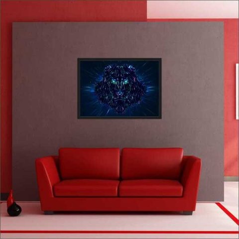 Quadro Decorativo Leão Abstrato Animais Salas Decorações Interiores Com Moldura