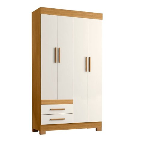 Roupeiro Guarda Roupa New Recife 4 Portas 2 Gavetas com Cabideiro com Pés em Pvc - Freijó/offwhite