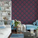 Ver imagem 2 de Papel de Parede Damask Azul e Vermelho Vintage - 3,0x0,5m