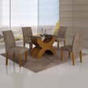 Ver imagem 1 de Conjunto Sala de Jantar Mesa Tampo Vidro 120cm 4 Cadeiras Olímpia New Leifer