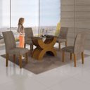 Ver imagem 7 de Conjunto Sala de Jantar Mesa Tampo Vidro 120cm 4 Cadeiras Olímpia New Leifer