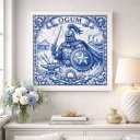 Ver imagem 3 de Quadro Estilo Azulejo Ogum 33x33cm Mold Preta Vidro